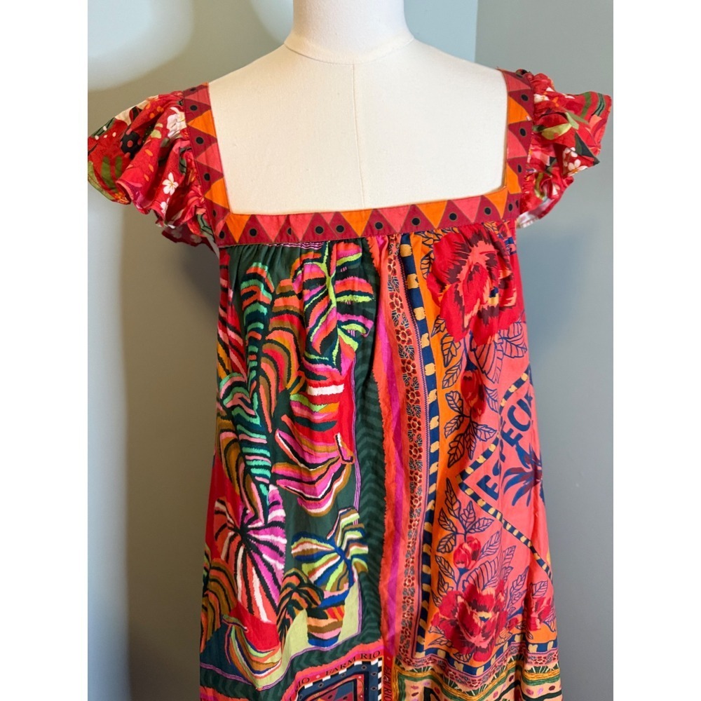 Farm Rio for Anthropologie Mosaic Print Ruffled Sleeve Midi Dress Tropical XL - Picture 5 of 8